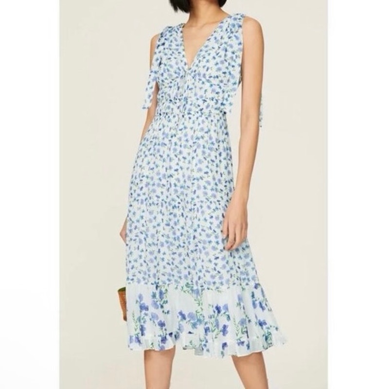 Shoshanna Helena Dress Blue Floral Sleeveless Lightweight Midi Size 2